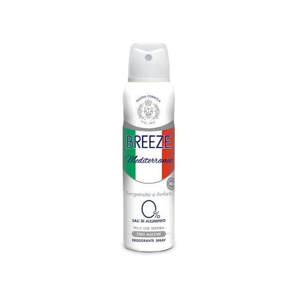 BREEZE MEDITERRANEO BERGAMOTTO E AMBRA 0% SALI DI ALLUMINIO PELLE CHE RESPIRA ZERO MACCHIE DEODORANTE SPRAY 150ML