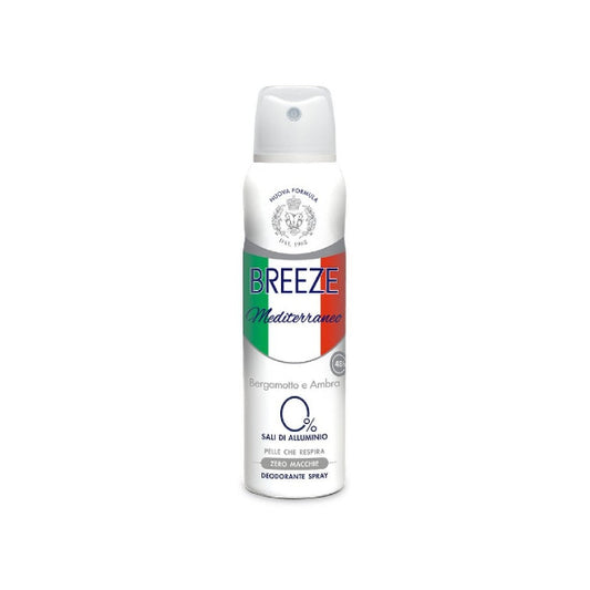 BREEZE MEDITERRANEO BERGAMOTTO E AMBRA 0% SALI DI ALLUMINIO PELLE CHE RESPIRA ZERO MACCHIE DEODORANTE SPRAY 150ML