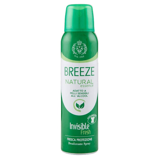 BREEZE NATURAL ESSENCE INVISIBLE FRESH 0% ALCOOL SALI DI ALLUMINIO DEODORANTE SPRAY 150ML