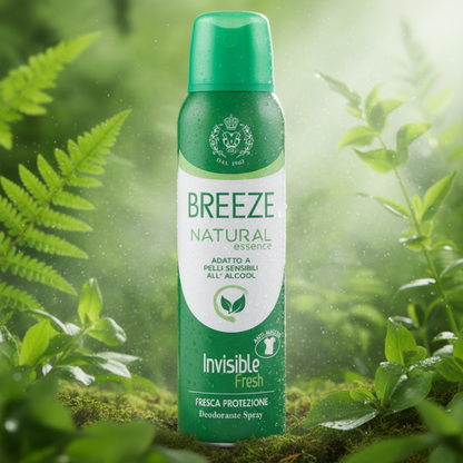 BREEZE NATURAL ESSENCE INVISIBLE FRESH 0% ALCOOL SALI DI ALLUMINIO DEODORANTE SPRAY 150ML