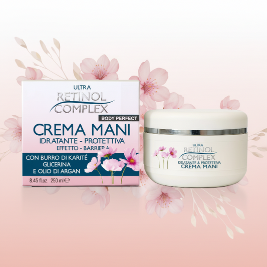 RETINOL COMPLEX CREMA MANI IDRATANTE, PROTETTIVA, EFFETTO BARRIERA CON BURRO DI KARITE', GLICERINA E OLIO DI ARGAN 250 M