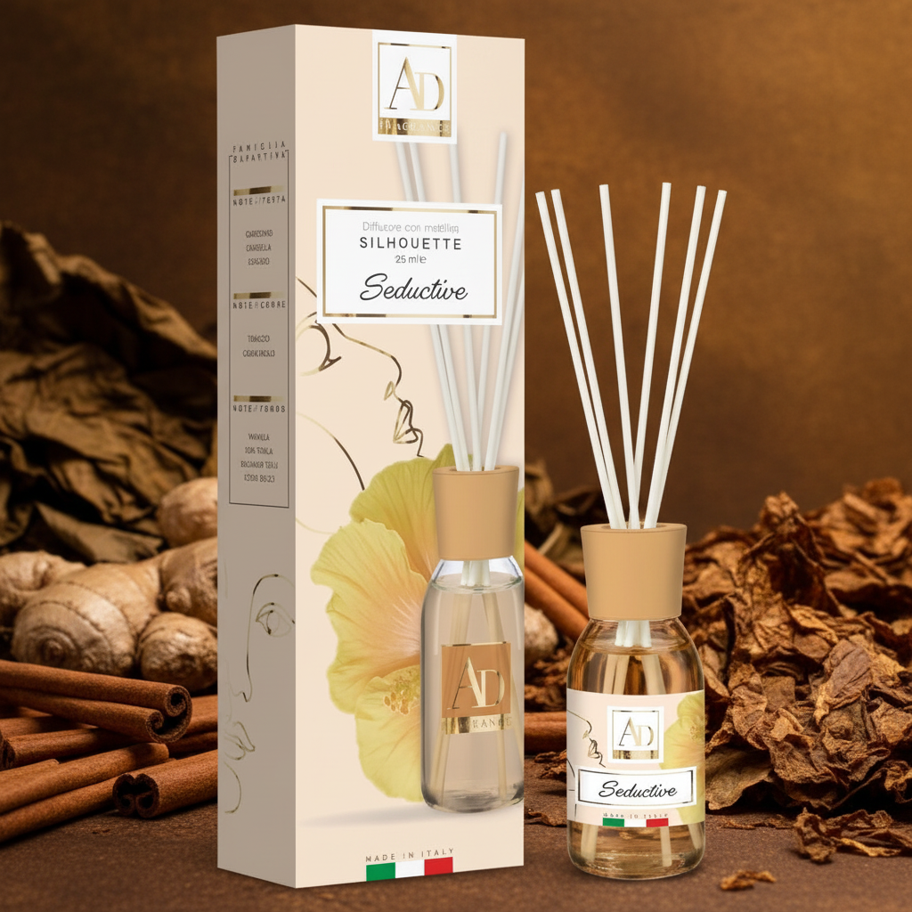 AD FRAGRANCE DIFFUSORE CON MIDOLLINI SEDUCTIVE CANNELA, ZENZERO, TABACCO 125 ML