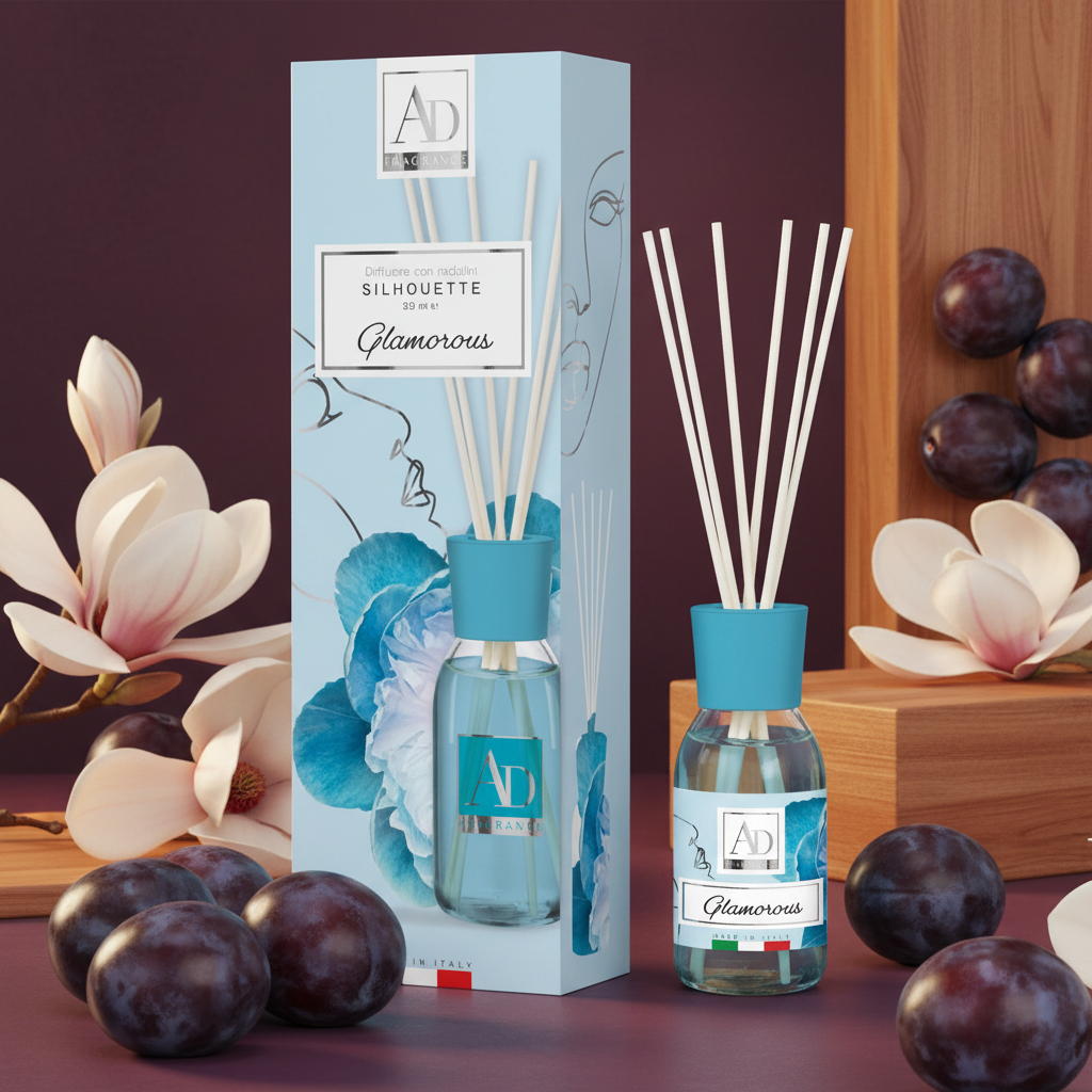 AD FRAGRANCE DIFFUSORE CON MIDOLLINI GLAMOROUS PRUGNA, MAGNOLIA, LEGNI DOLCI  125 ML